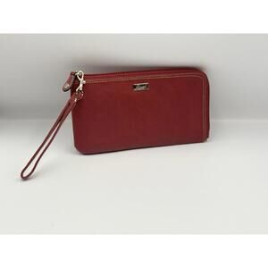 BUXTON Pebbled Natural Leather Zip-Around Clutch Purse Wallet Red